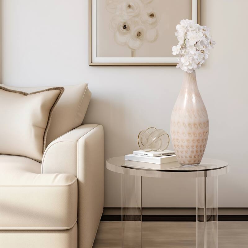 Sagebrook Home Meira Leaf Topper Glass Vase - Exquisite Design for Modern Homes - Durable & Elegant Decor - Dotted Ivory/beige - 6" x 6" x 23"