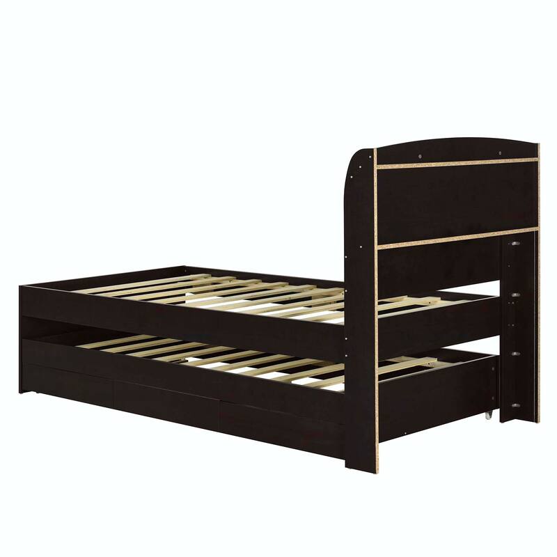 Platform Bed with Storage LED Headboard, Charging Station, Twin Size Trundle and 2 Drawers