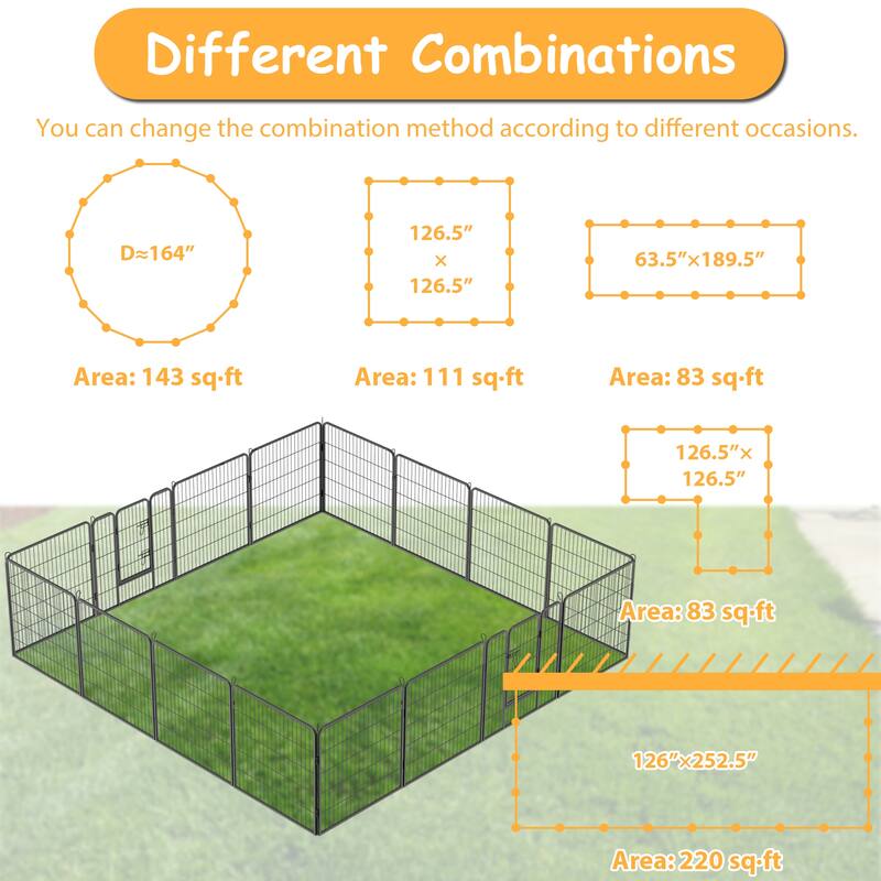 Dog Playpen - 16-Panel Outdoor Pet Fence with Doors, Portable Exercise Pen for All Dog Sizes, Yard, RV & Camping