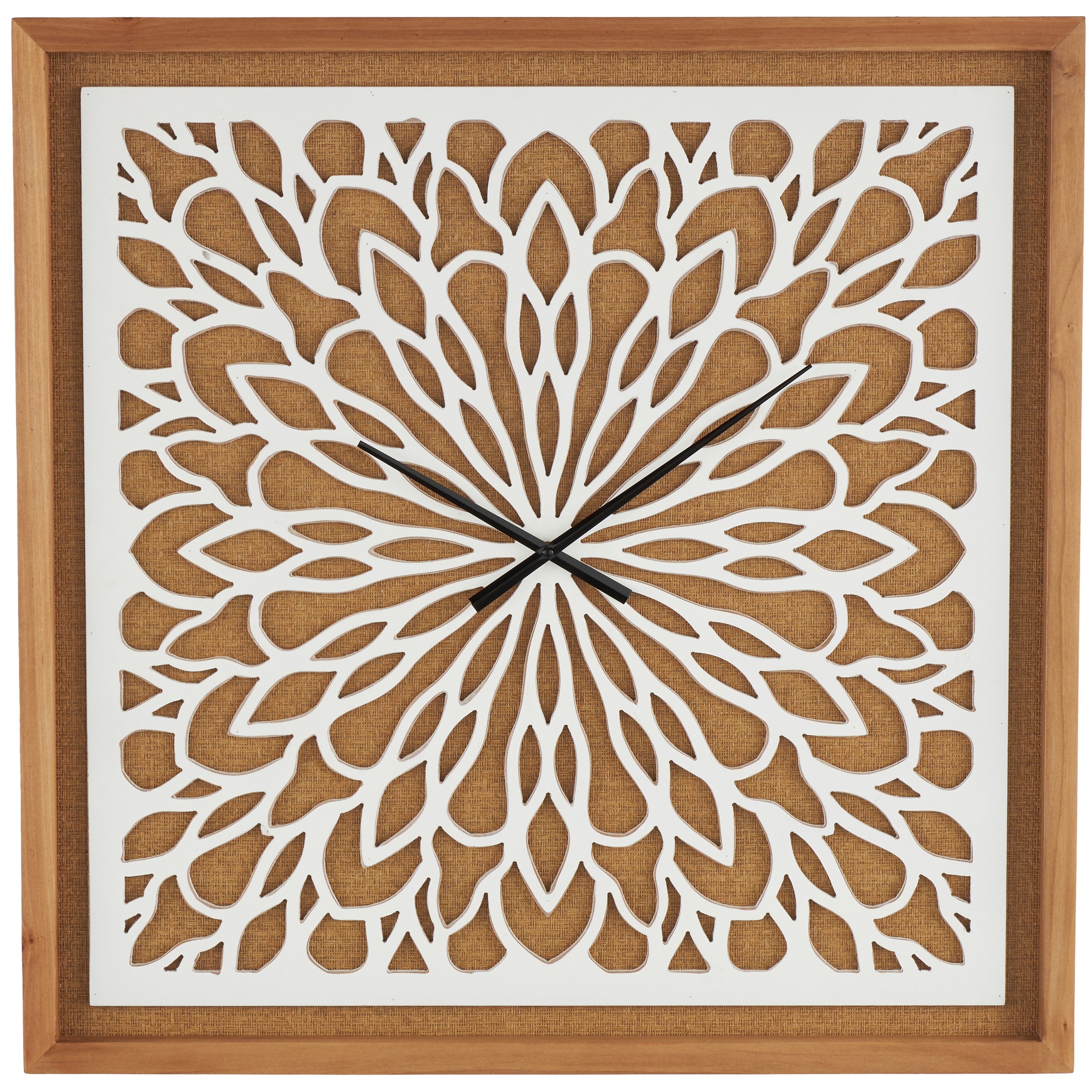 Wood Floral Decorative Wall Clock with White Cutout Board - Brown - Roche River Decor