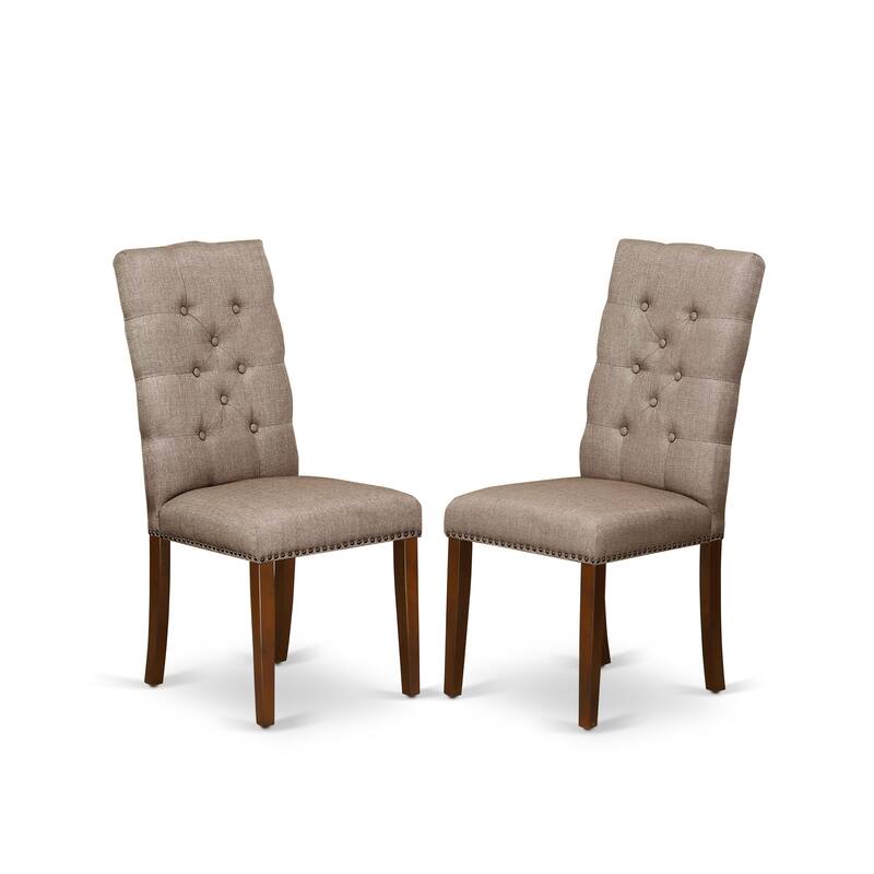 East West Furniture 5 Piece Dining Set- a Round Dining Table with Pedestal and 4 Linen Fabric Kitchen Chairs, (Finish Options)