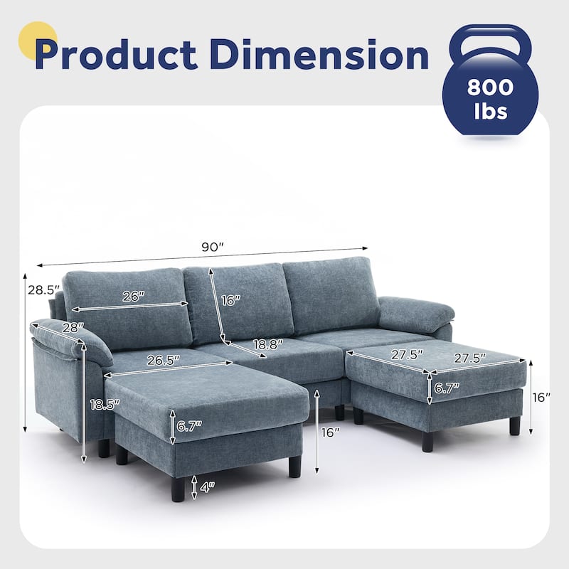 U-Shaped Chenille Upholstered Modular Sectional Sofa Couch with 2 Ottomans