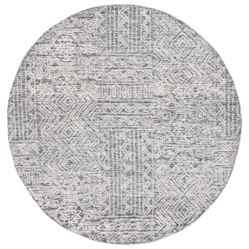 SAFAVIEH Handmade Abstract Edmonde Modern Tribal Wool Rug - 6' Round - Black/Ivory