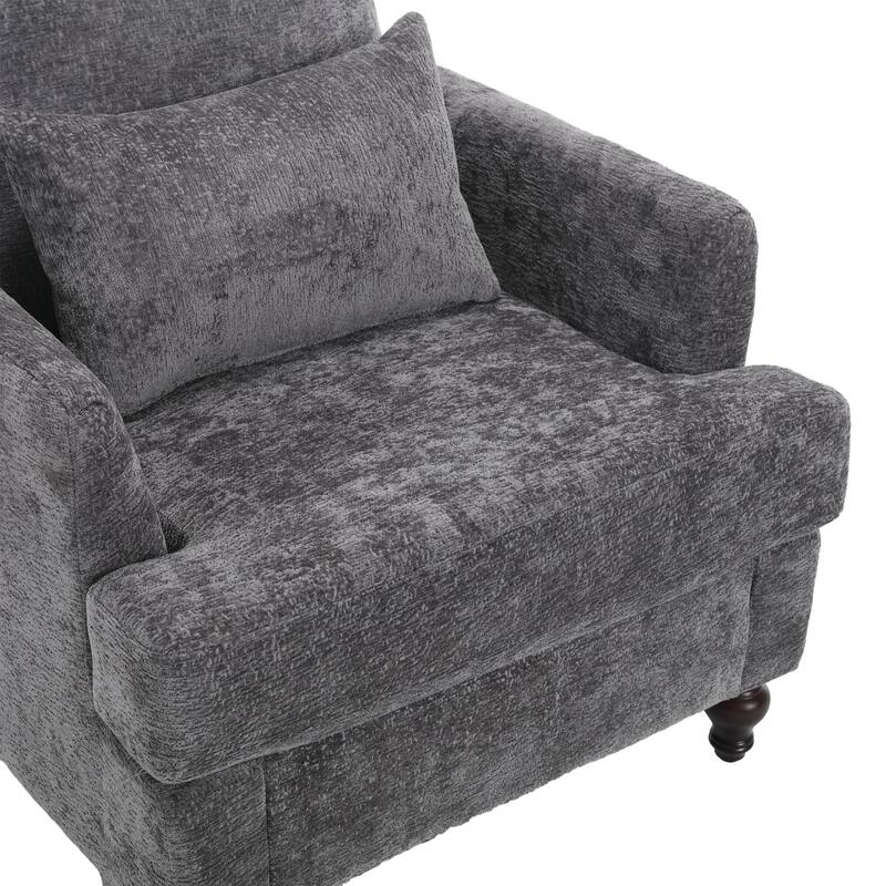 Gray Modern 29.53" Chenille Upholstered Arm Chair with Solid Wood Frame and Pillows
