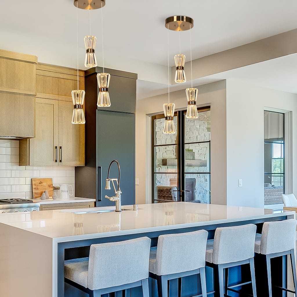 Modern Gold LED 3-Light Chandelier Cluster Pendent for Kitchen Island Stairwell - Dia. 11.8" x H 7.8"