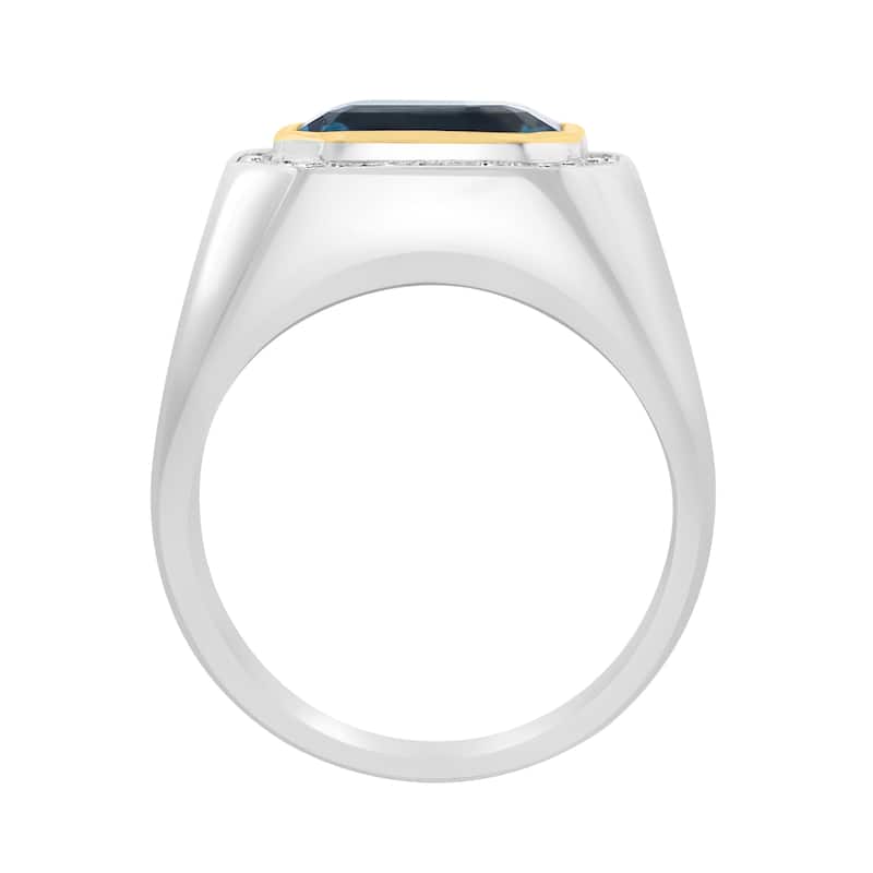 EFFY Men's 925 Sterling Silver Diamond and London Blue Topaz Ring