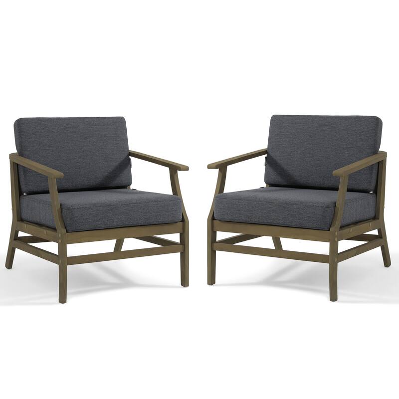 Outdoor Teak Wood Club Chairs with Cushions (Set of 2)