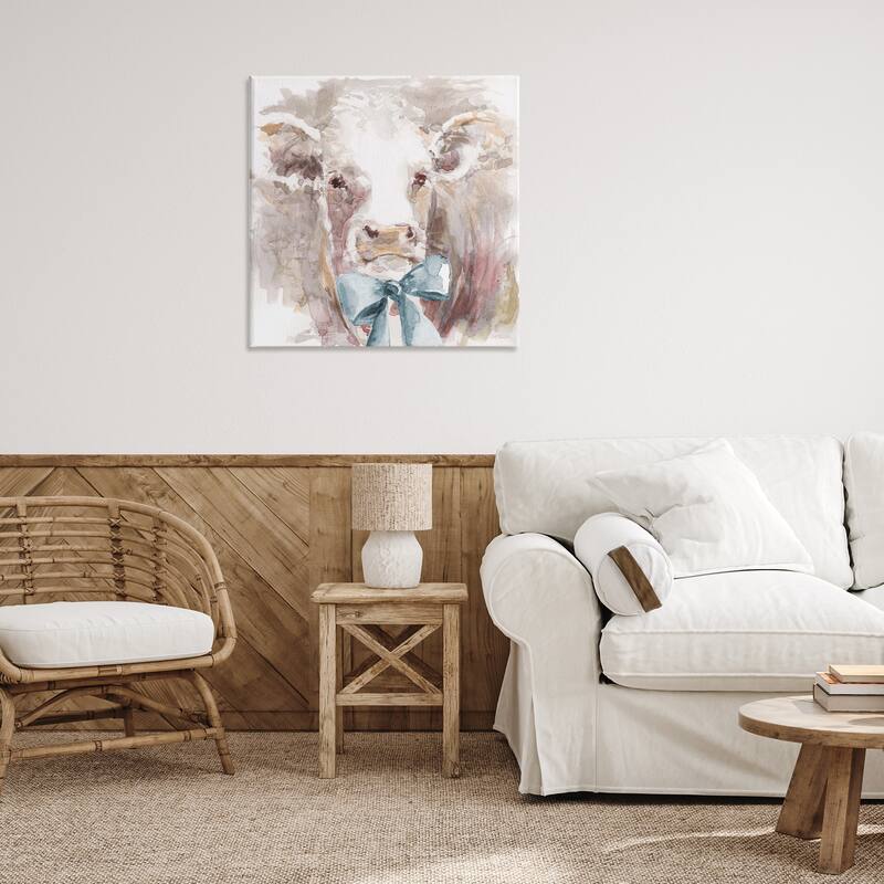 Stupell Soft Abstract Cow & Bow Canvas Wall Art Design By Carol Robinson