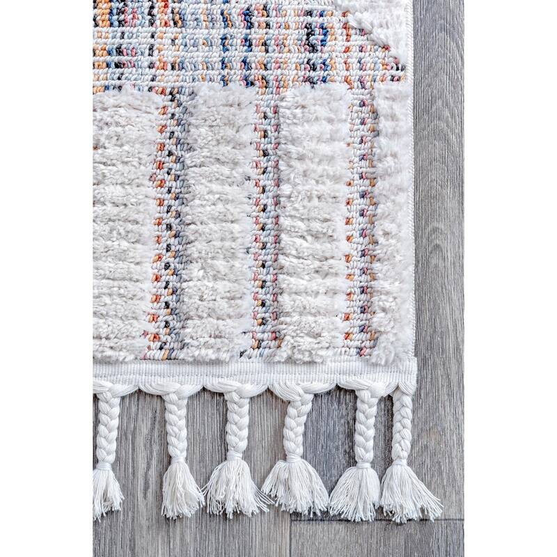 Nuloom Journey Shaggy Checkered Tiles Tassel Area Rug