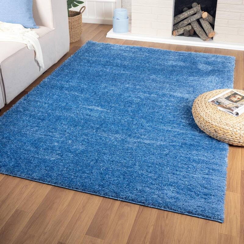 Luxe Weavers Shag Solid Area Rug for Living Rooms - 5' x 7' - Cornflower Blue
