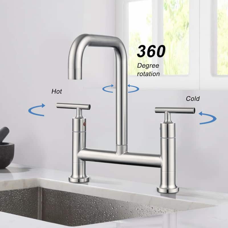 Dornberg Two Handles High Arc Bridge Kitchen Faucet