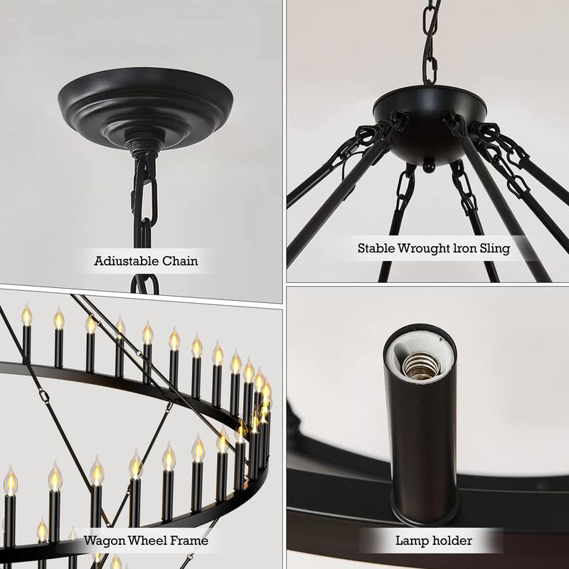Extra Large Wagon Wheel Chandelier Adjustable Farmhouse Pendant Light for High Ceilings, Rustic Dining Room & Entryway