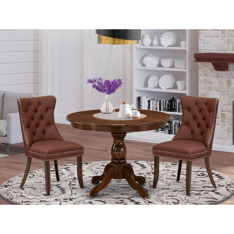 East West Furniture Kitchen Table Set Includes a Round Dining Room Table and Parson Chairs, Antique Walnut (Pieces Options) - HBDA3-AWA-26