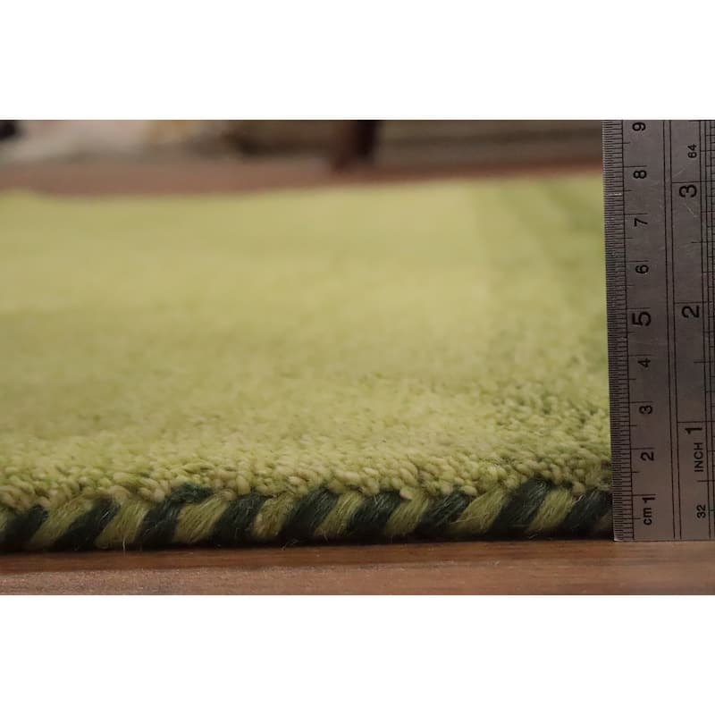 Hand Knotted Oriental 100% Wool Carpet Modern Stripe Green Gabbeh Area Rug - 6' 6'' X 4' 10''