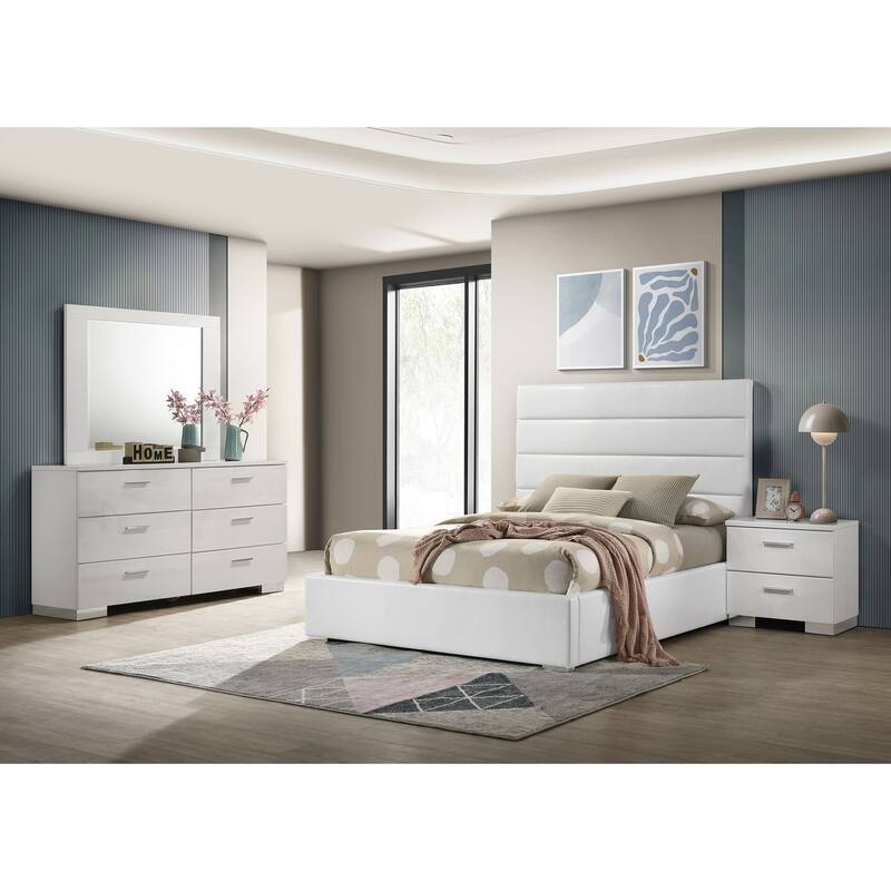 Felicity Bedroom Set White High Gloss - Full - 4 Piece