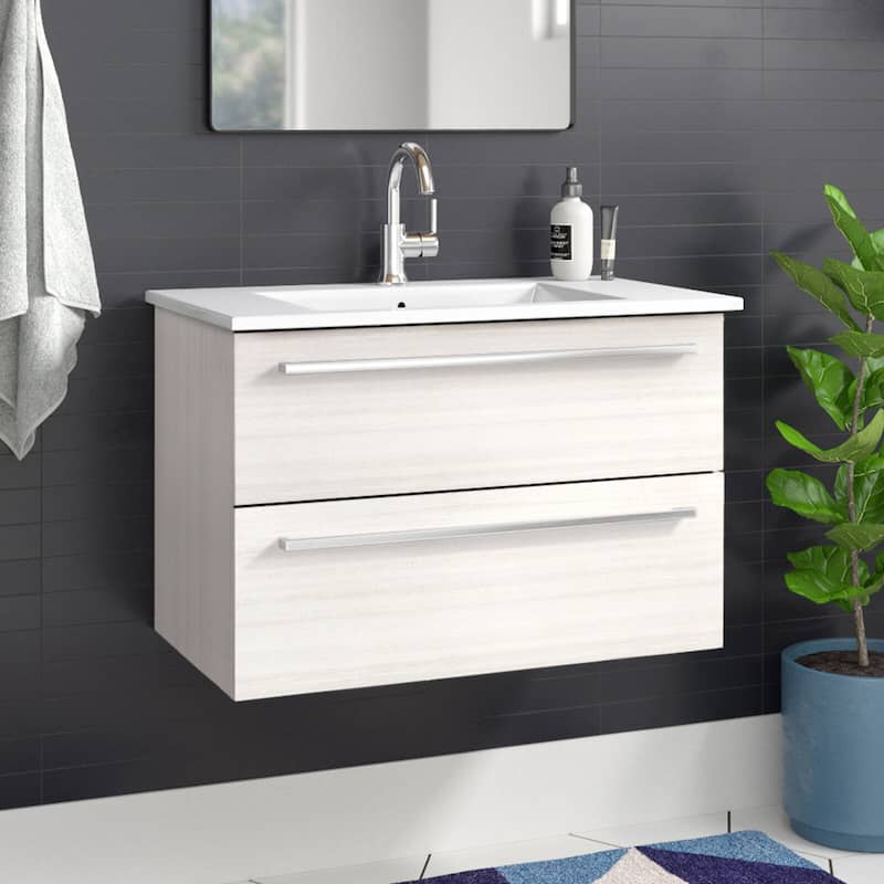 Silhouette Collection 30" Wall Mount Cultured Marble Bathroom Vanity with Sink and Drawers