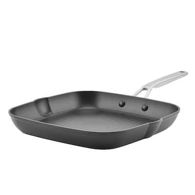 KitchenAid Hard Anodized Induction Nonstick Stovetop Grill Pan, 11.25-Inch, Matte Black - 11.25"