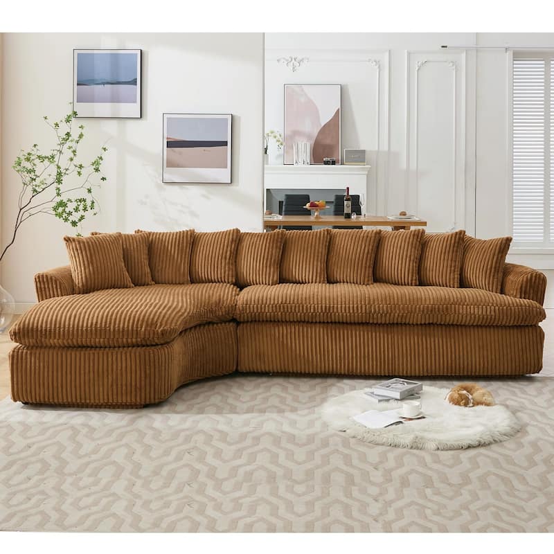 Modern L-Shaped Corduroy 4-Seat Modular Sectional Sofa with Curved Design and Back Cushions for Living Room