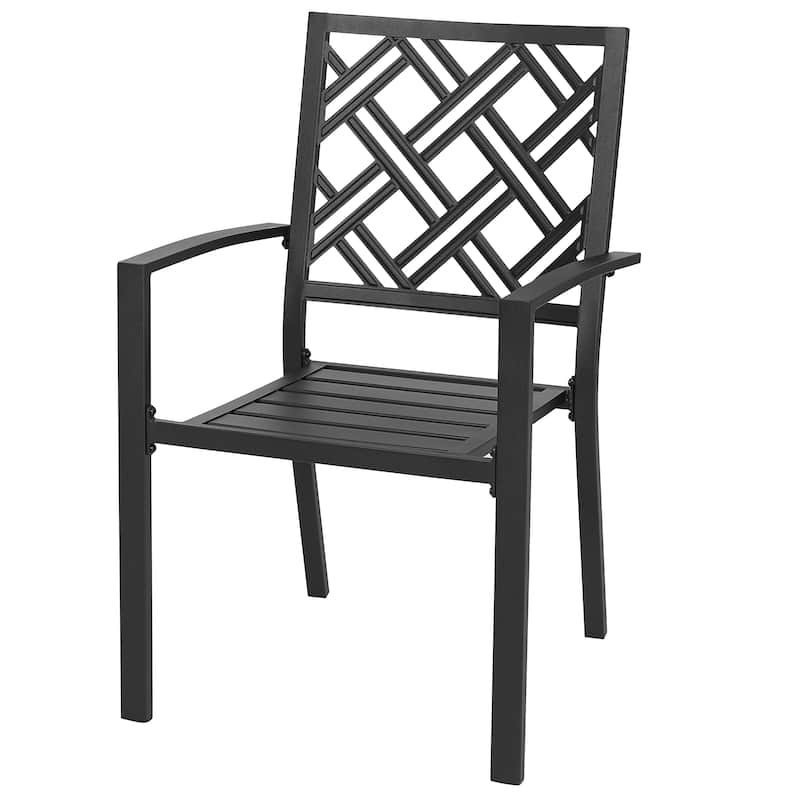 Patio 2-Piece Iron Dining Chairs with Ventilated Slatted Seat and Stackable Design