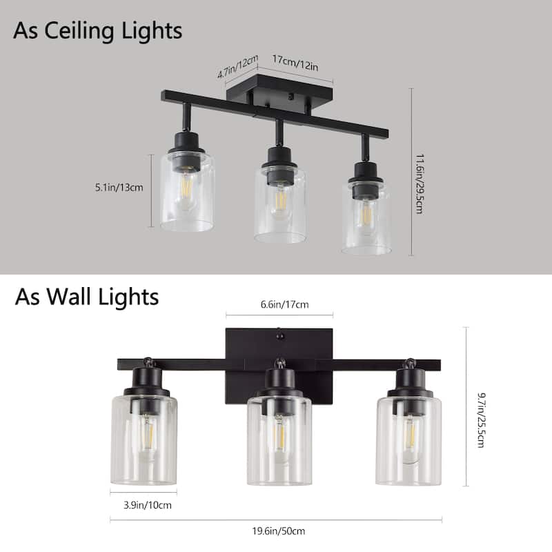 3-Lights Semi Flush Mount Ceiling Light, Adjustable Kitchen Light Fixtures Ceiling Mount with Glass Shades(Bulb Not Included)