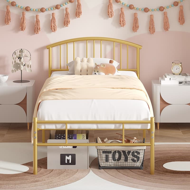 14 Inch Twin Size Bed Frame Metal Platform Bed with Spindle Headboard Footboard Set of 2