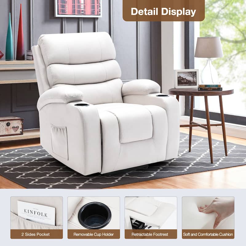 Oversized Power Lift Recliner Chair with Massage & Heat, PU Leather, USB Port, Cup Holders & Pockets