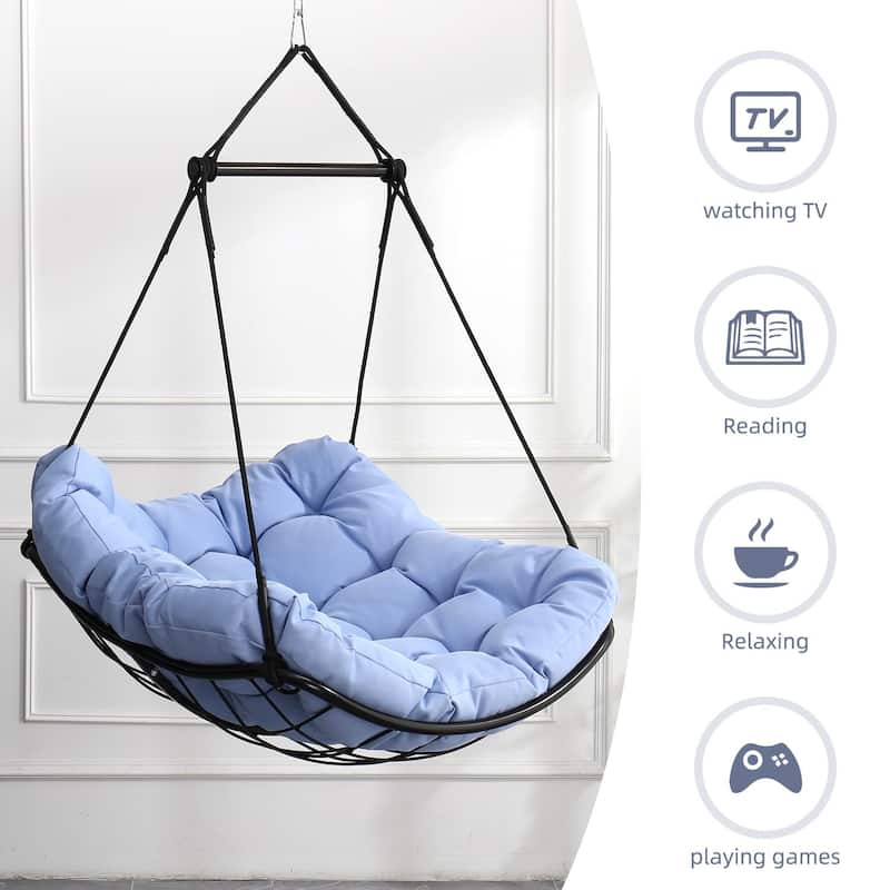 Luxury Hammock Chair Swing with Oversized Plush Cushion, Swivel Indoor/Outdoor Hanging Chair for Patio, Balcony, Bedroom