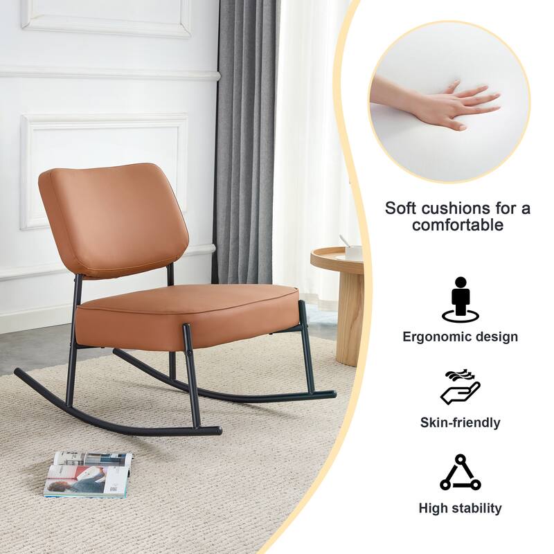 material cushioned rocking chair,cushioned seat, backrest rocking chair, metal legs side chairs in the living room, bedroom