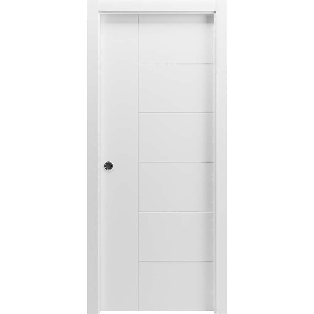 Sliding Pocket Door / Mela 0716 Painted White / Kit Rail Hardware / MDF Interior Bedroom Modern Doors