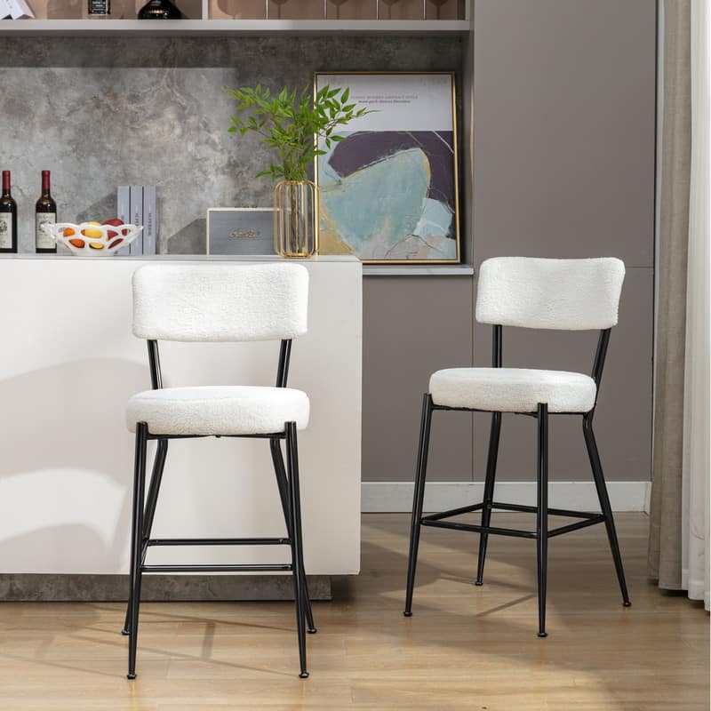 Mixoy 24"Counter Height Modern Teddy Fleece Bar Stools with Metal Legs