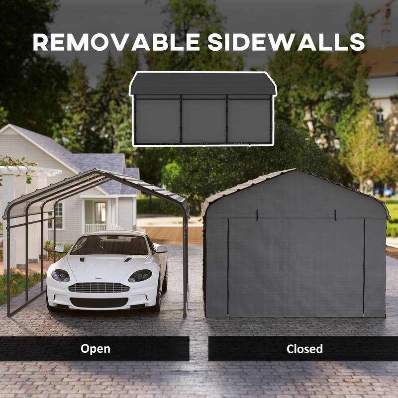 Outsunny 10' x 15' Heavy Duty Metal Carport, Waterproof Garage Car Canopy Shelter with Galvanized Metal Roof