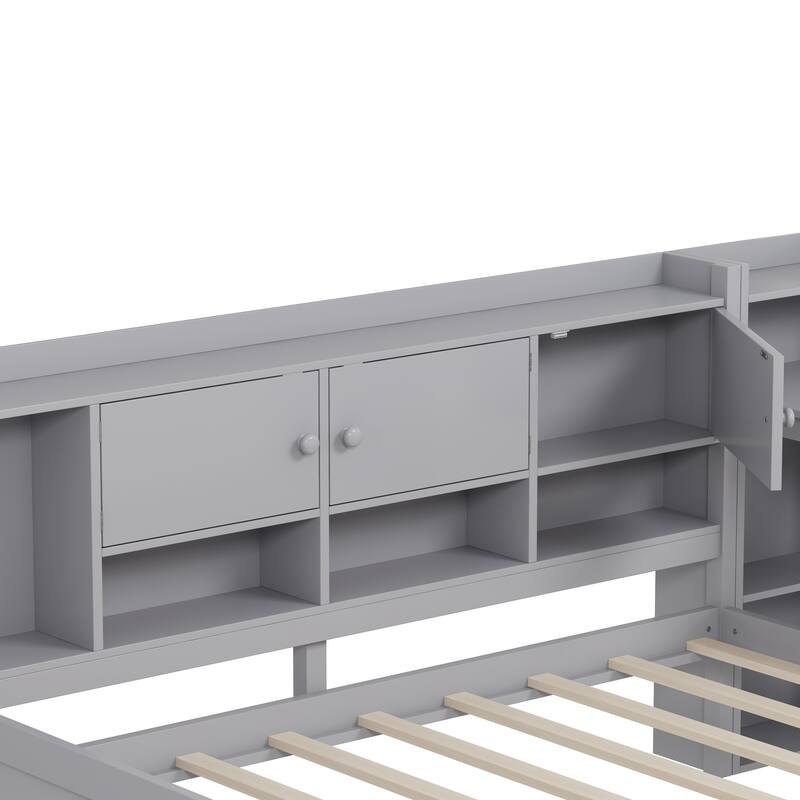 Multi-functional Daybed with Storage Cabinets and Storage Drawers,Study Desk and Built-in Bookshelf
