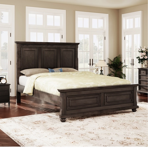 Roomfitters Queen Size Traditional Town and Country Style Pinewood Vintage Bed Frame Classic Design for Bedroom Brown White