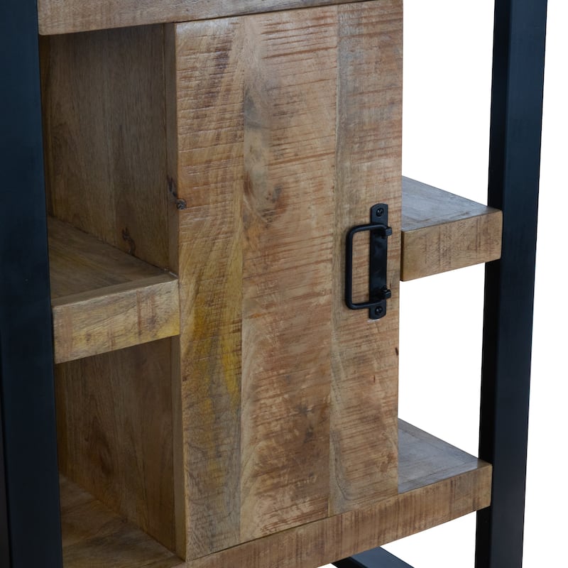 Mango Wood and Metal Storage Cabinet, 32" Industrial Accent Cabinet