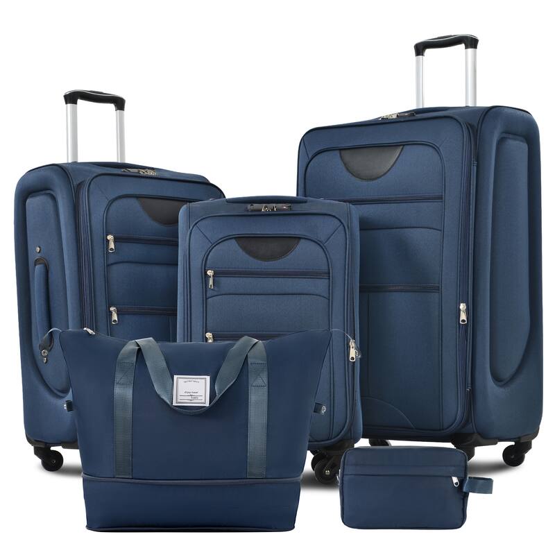 Softside Luggage Set with Expandable Suitcases, Duffel Bag, and TSA Lock, 4 Multi-Directional Spinner Wheels (20/24/28in) - Dark Blue