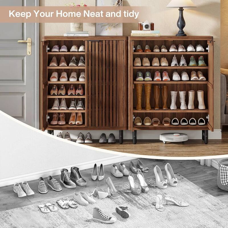 6-Tier Shoe Cabinet with Shutter Doors Adjustable Shelves Wooden Storage Cabinet for Entryway/Hallway/Closet/Living Room