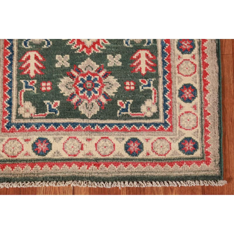 Green Geometric Kazak Oriental Accent Foyer Rug Handmade Wool Carpet - 2'0"x 3'0"