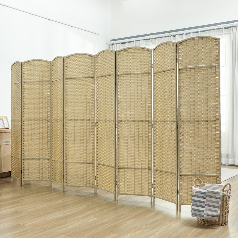 HOMCOM Room Divider, 8 Panel Folding Privacy Screen, 5.6' Tall Freestanding Wall Partition - Beige