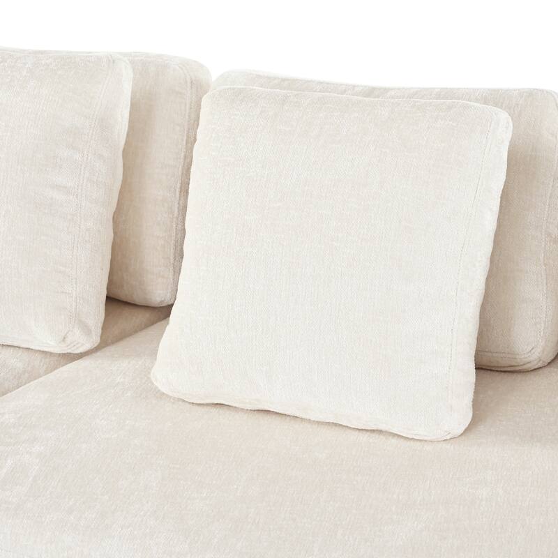 Modular Sectional Sofa, 2-Piece Set with 5 Pillows Chenille Jacquard Curved Couch, Upholstered Couches No Assembly Required