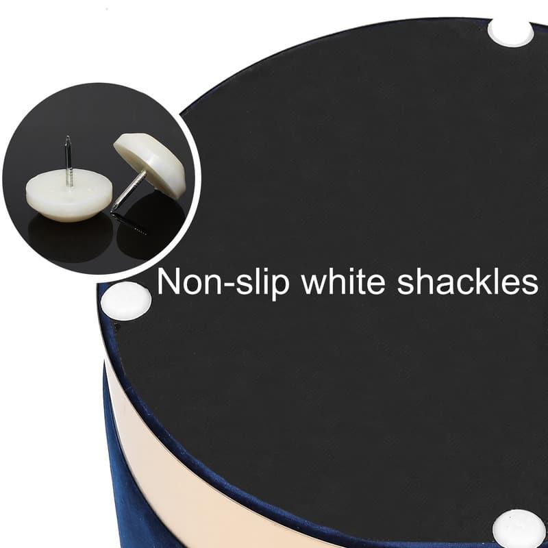 Adeco Round Storage Ottoman Footrest Stool Velvet Gold Plating Base