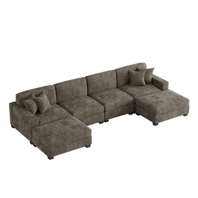 Modern Chenille Oversized Modular Sectional Sofa with 2 Ottoman