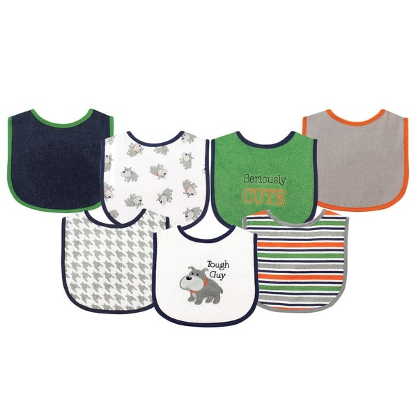 slide 1 of 1, Luvable Friends Baby Boy Cotton Terry Drooler Bibs with PEVA Back 7pk, Dog, One Size - Dog - One Size One Size - Dog