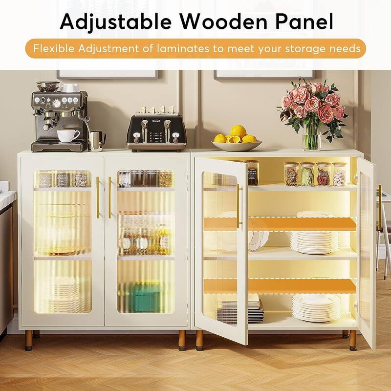 Buffet Cabinet with Storage, Modern Accent Cabinet with Acrylic Doors and LED Light - N/A