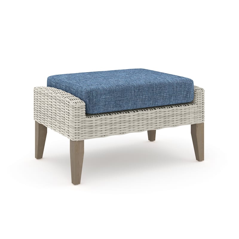 Azy 5pc Outdoor Sofa Set w Stools and Chairs, Woven Gray Frame, Blue