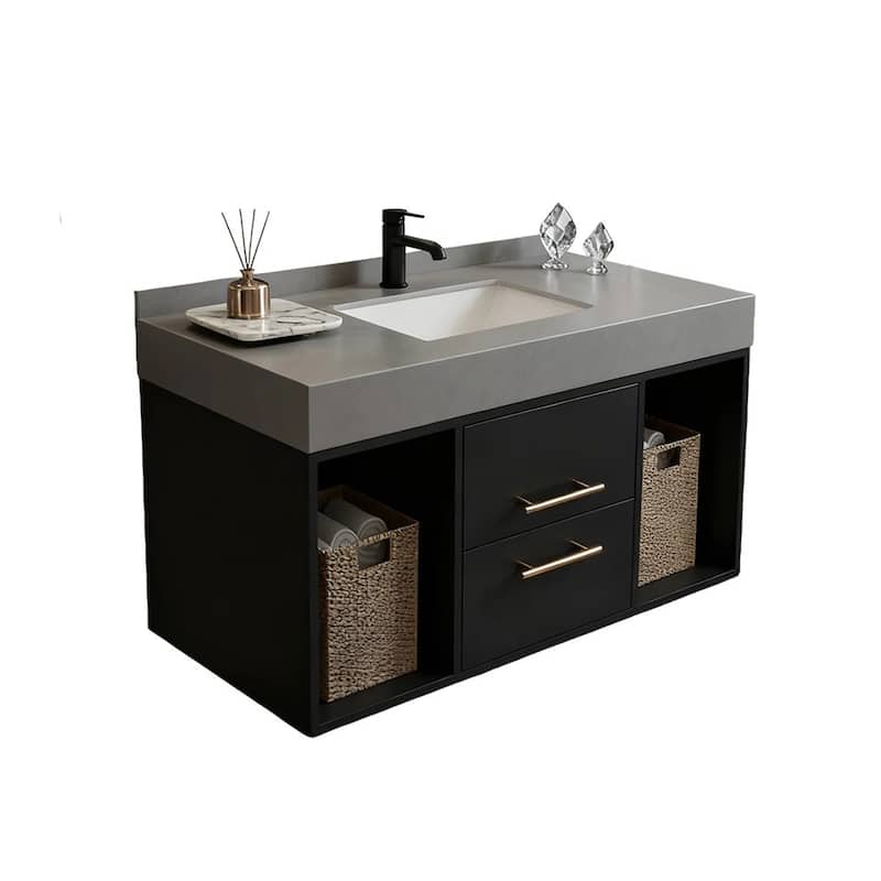 Modern Wall-Mounted Bathroom Vanity with Faux Marble Top