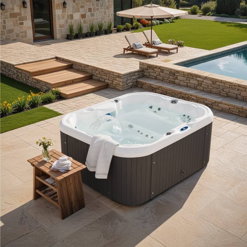 Patiowell 4-Person 41 Jets Hot Tub with Digital Control System-The Fresh Water System and LED Lighting-Intelligent