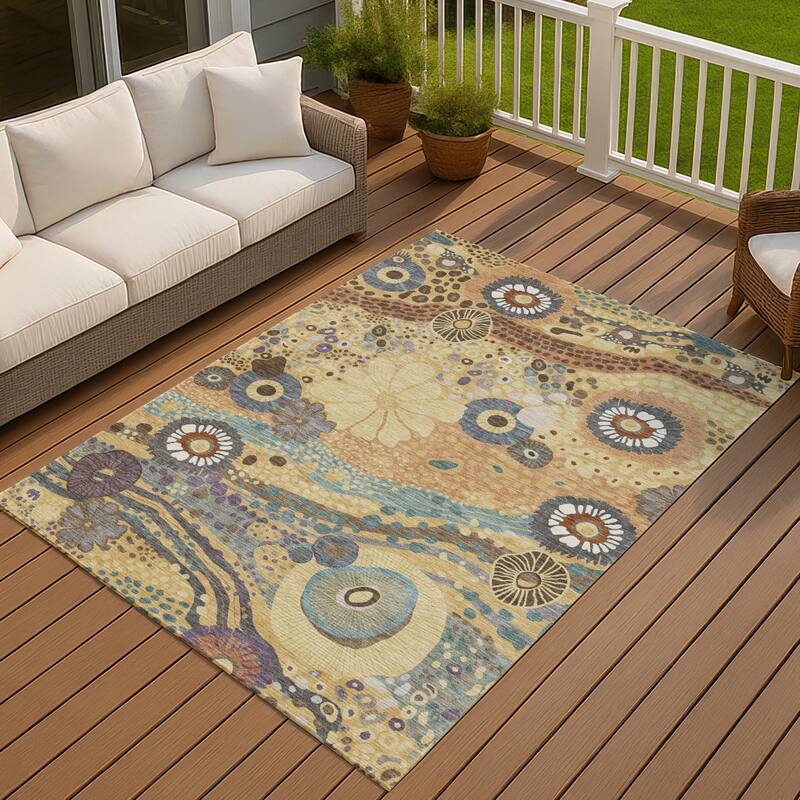 Machine Washable Indoor/ Outdoor Whimsy Floral Chantille Rug