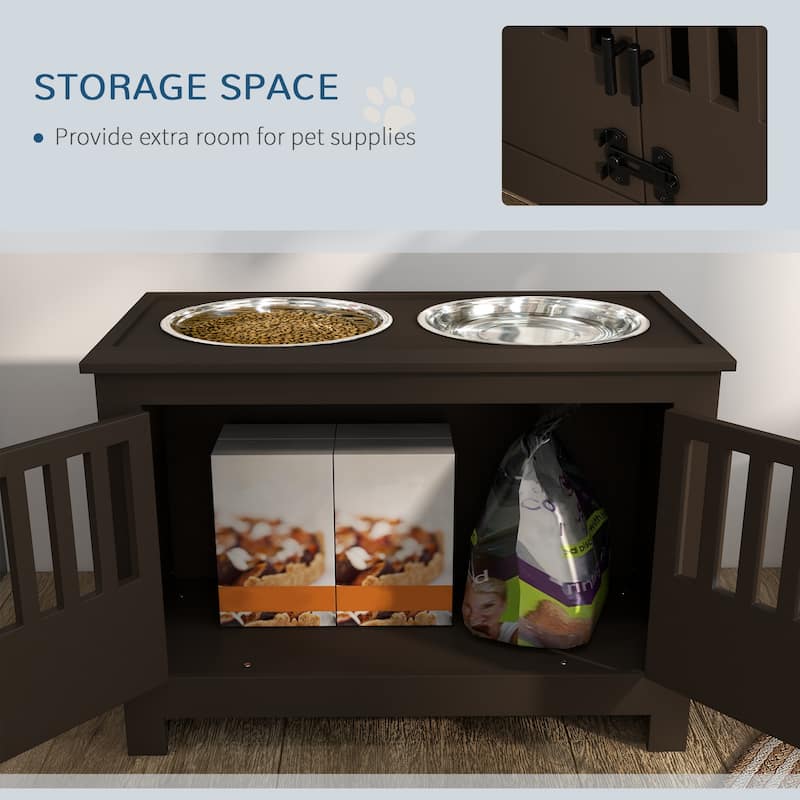 Elevated Pet Feeder Stand for Large Dogs with Storage Cabinet and 2 Stainless Steel Bowls - 23.5" L x 11.75" W x 17" H