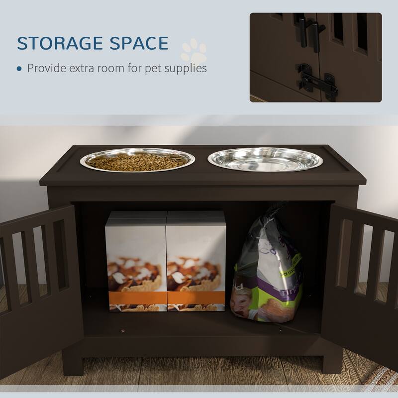 PawHut Large Elevated Dog Bowls with Storage Cabinet Containing Large 37L Capacity, Raised Dog Bowl Stand Pet Food Bowl