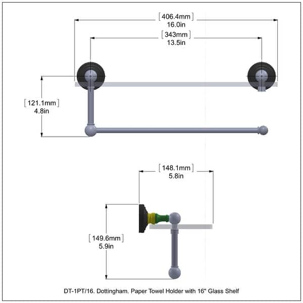 Allied Brass Dottingham Collection Paper Towel Holder with 16 Inch Glass Shelf